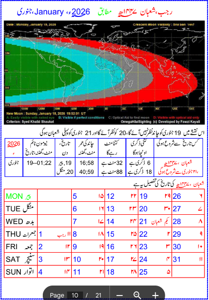 اسلامی کیلنڈر 2026 جنوری
